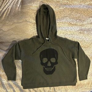Crop hoodie skull sweater olive green